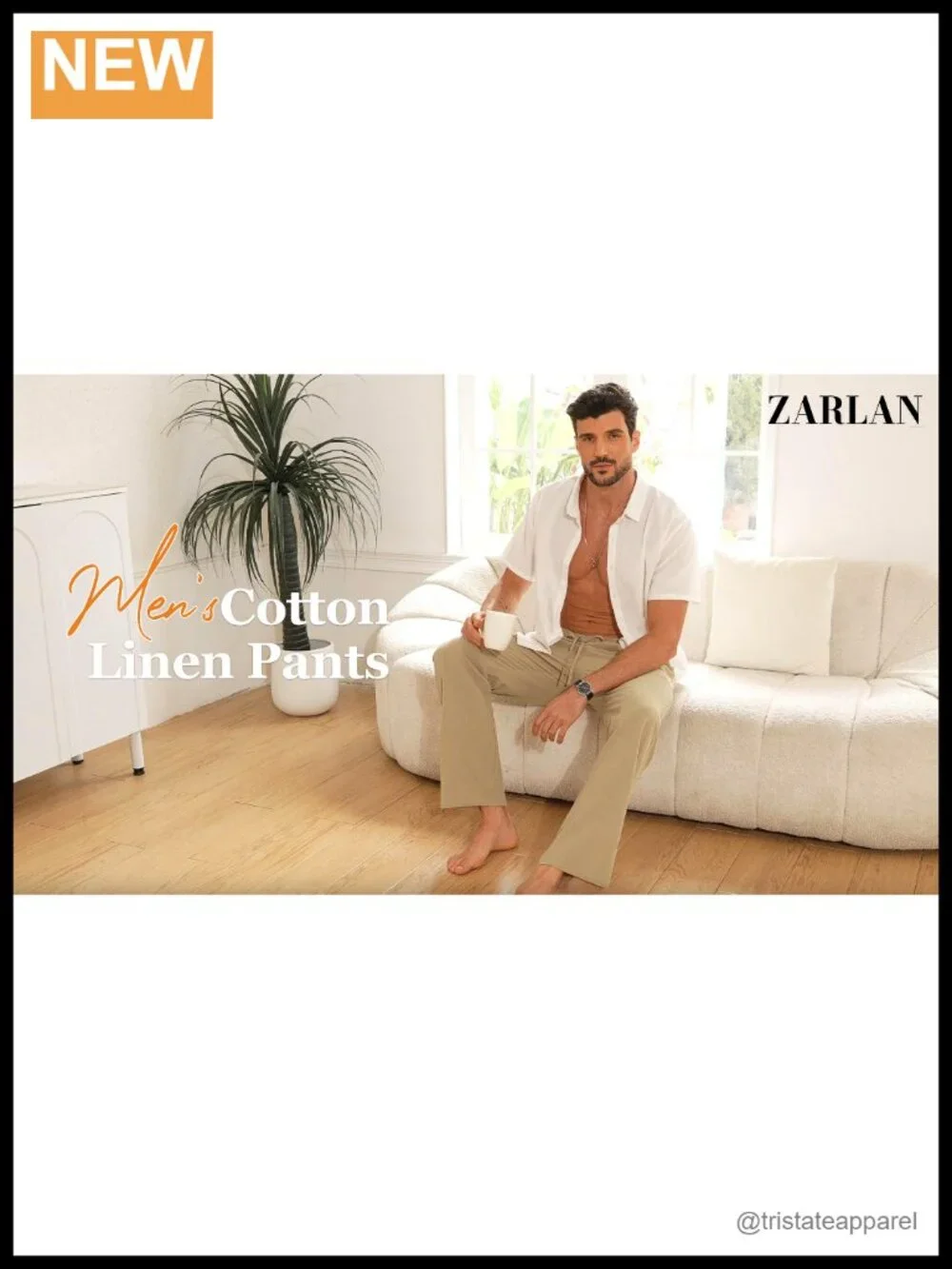 Men's Breathable Cotton Linen Pants Lightweight Summer Beach Elastic Drawstring